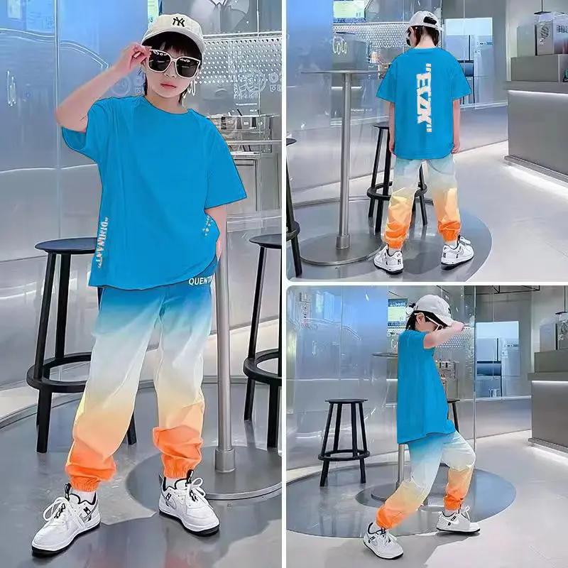 Ensemble Sportif 2 Pièces Tendance pour Garçons : T-shirt Manches Courtes Dégradé & Pantalon Jogger