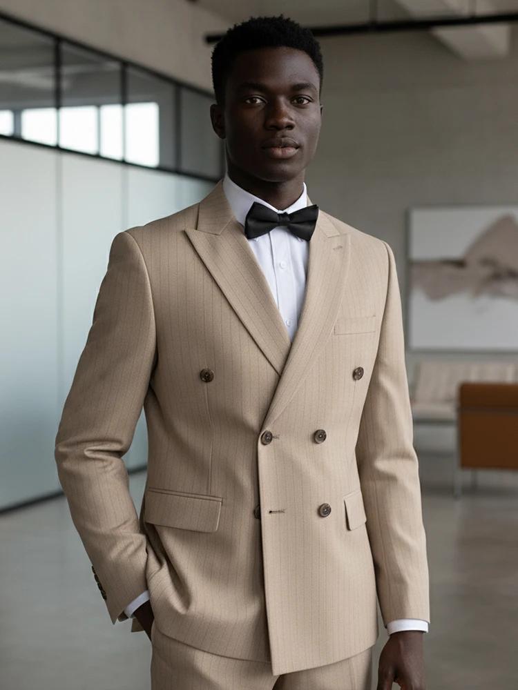 Costumes rayés bleus de haute qualité ST Cassy pour hommes, coupe ajustée, vêtements de luxe pour ho