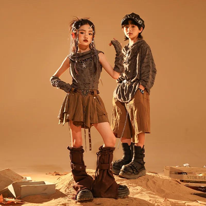 Ensemble t-shirt et jupe déchirés gothiques pour enfants, Streetwear pour adolescents, Wasteland Pun