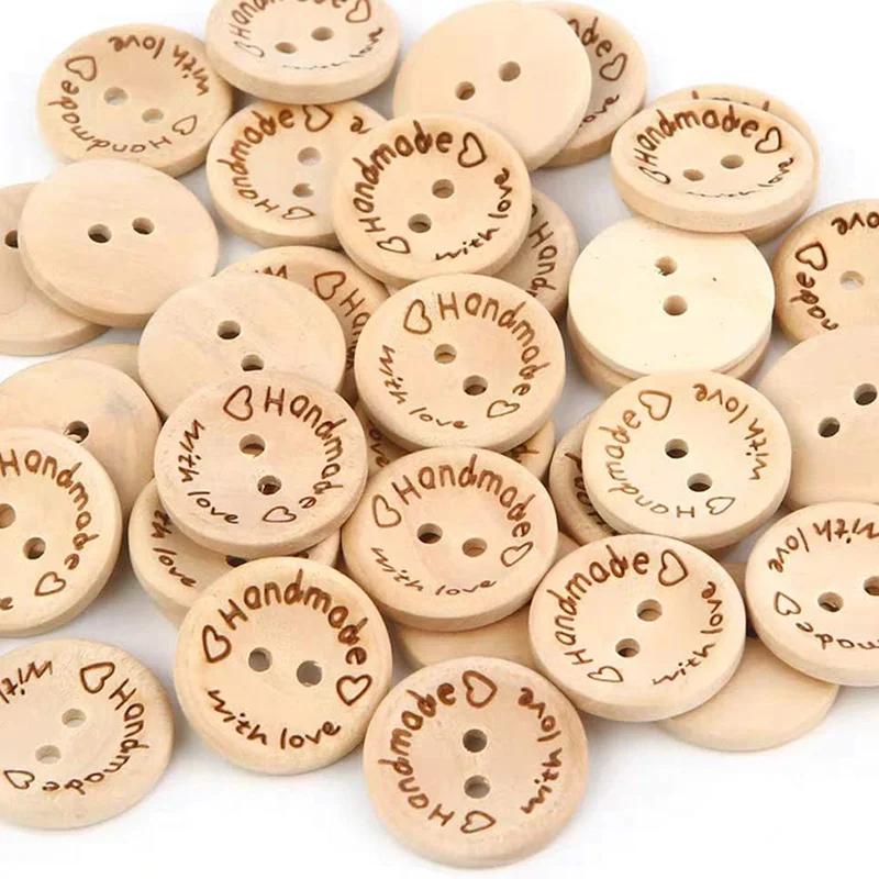 50/100 pièces boutons en bois faits à la main 15/20/25mm boutons ronds de couture en bois en vrac br