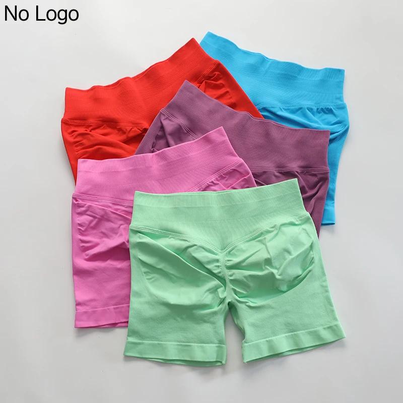 Short de Yoga Sexy sans Logo, dos en V, bande de taille basse côtelée, sans couture, froissé, pour e