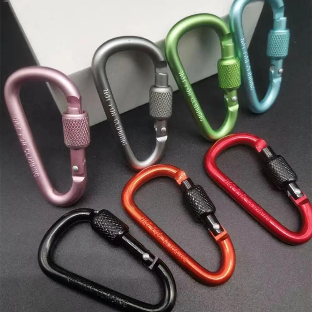 Mousqueton en alliage d'aluminium multicolore, porte-clés de sécurité avec bouton de verrouillage, m