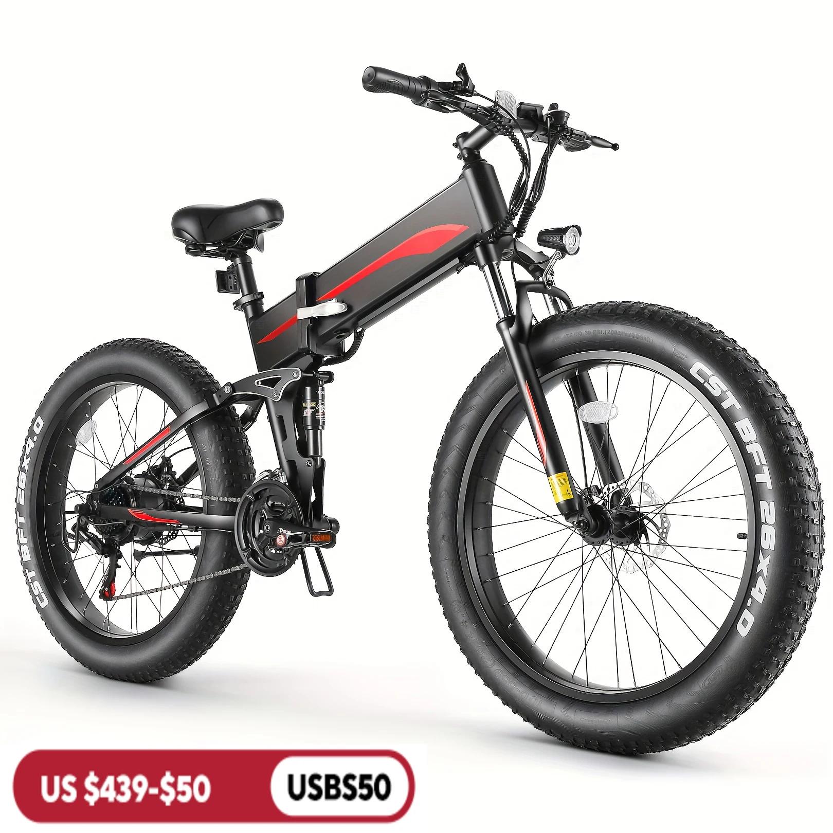 Vélo Électrique Pliable de 26 Pouces x 4.0 avec Moteur Sans Balais de 500W, 48V, 10Ah, 20MPH, pour A