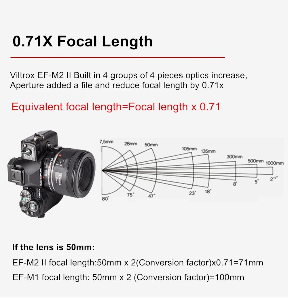 Bague d'adaptation Autofocus Viltrox EF-M2II pour objectif Canon EF vers appareils photo série montu