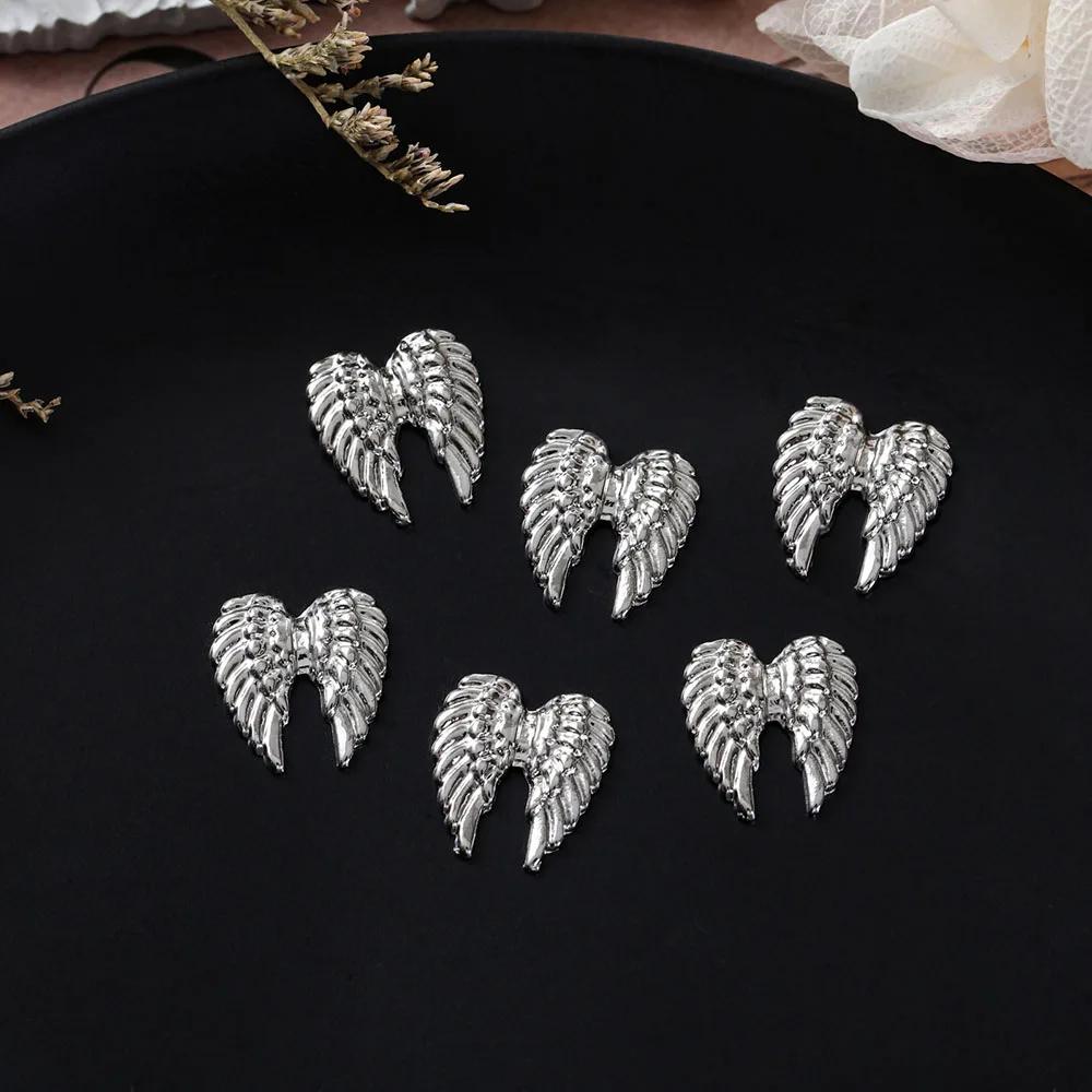 Ailes d'ange en métal pour décoration d'ongles, 20 pièces, or et argent, breloques pour Nail Art, ma