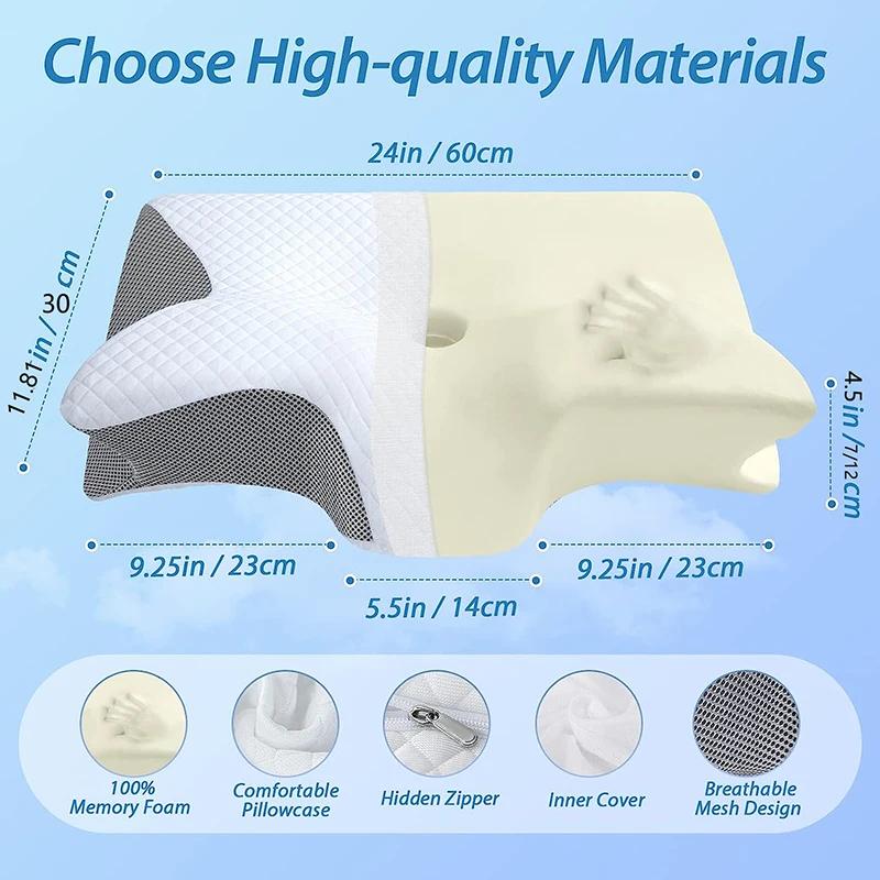 Oreiller cervical en mousse à mémoire de forme, oreiller orthopédique de Contour ergonomique 2 en 1