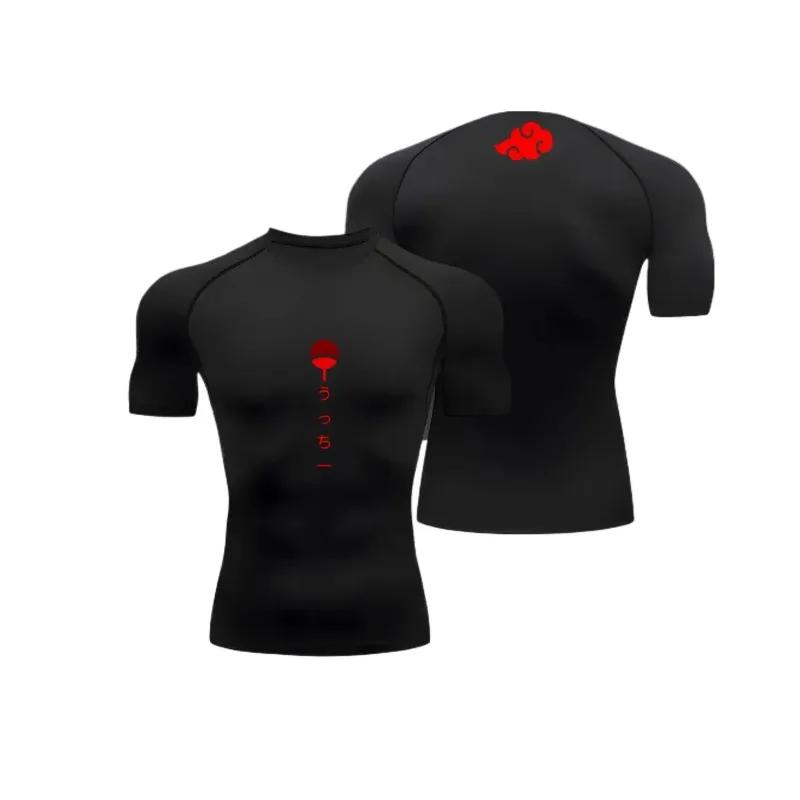 T-shirt de compression pour homme, style anime, haute élasticité, manches courtes, anti-UV, ajusté p