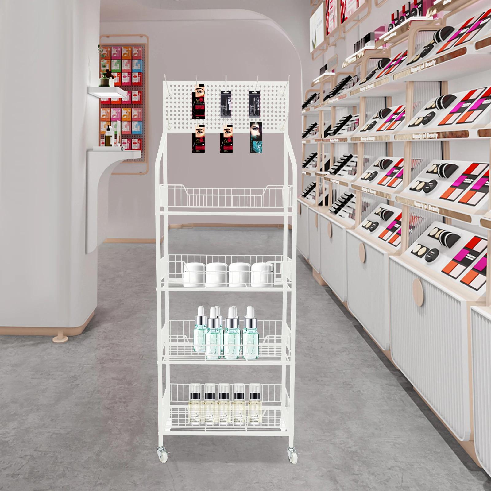 Présentoir de vente au détail T1, support de collation, présentoir de bonbons, panier blanc, chariot