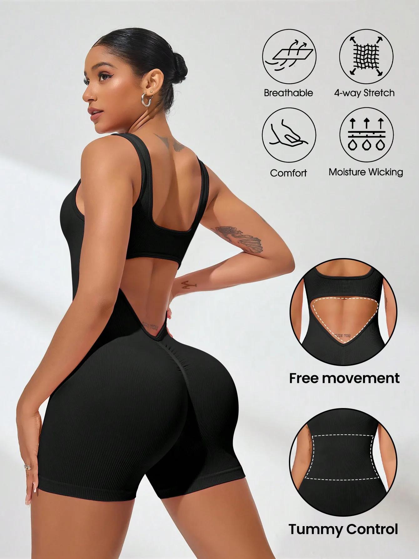 Combinaisons d'été Sexy avec taille exposée en forme de V pour femmes, vêtements quotidiens de Fitne