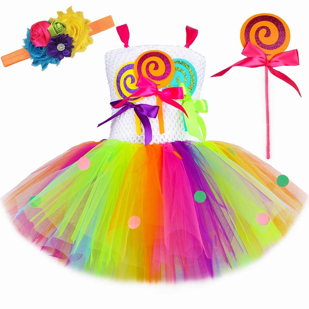 Costume de sucette arc-en-ciel pour filles, robe de princesse Tutu de fête d'anniversaire, robe de b