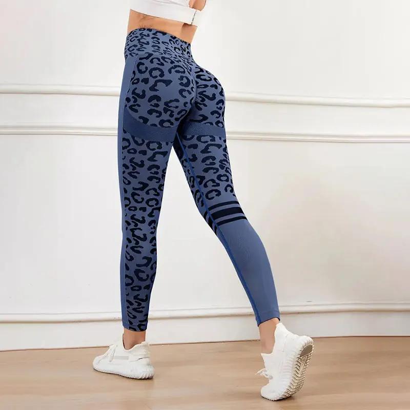 Pantalon Yoga 9 Minutes taille haute - Imprimé léopard stretch ventre - Sans couture séchage rapide fitness