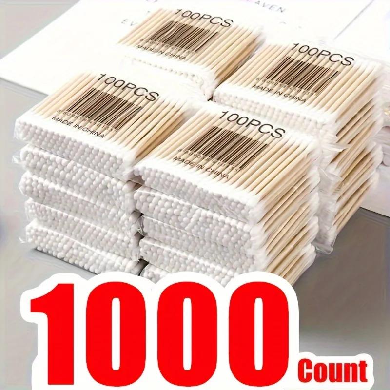 Coton-tige 1000 unités-bâtons de bambou coton-tige pour oreilles-câtonnets doubles ronds épais adapt