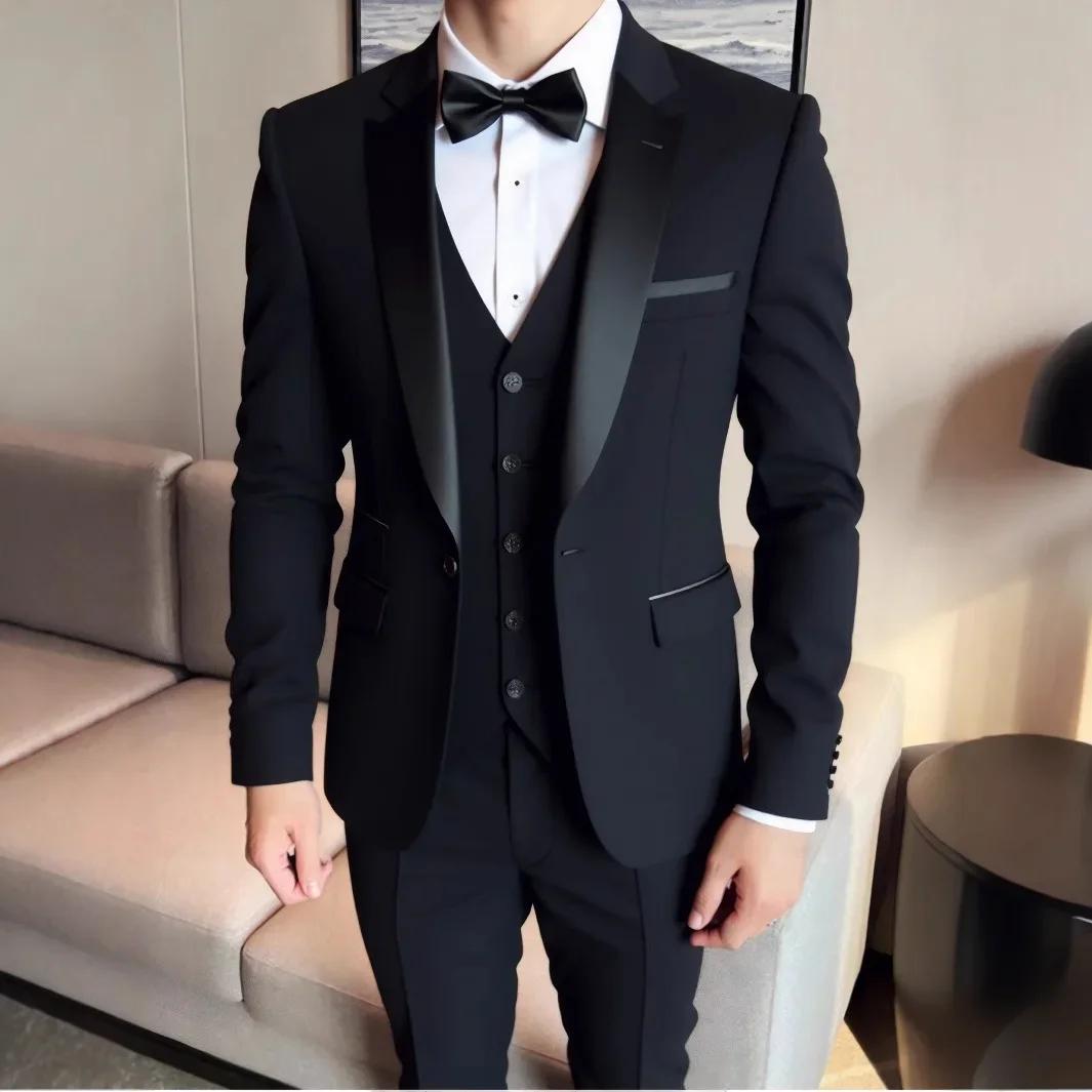 3 pièces costume veste gilet pantalon/mode hommes décontracté de haute qualité affaires mince marié