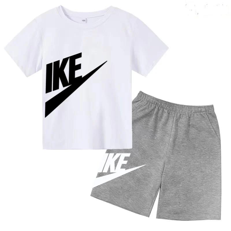 Ensemble deux pièces pour enfants, manteau de marque, t-shirt à col rond + short, vêtements à la mod