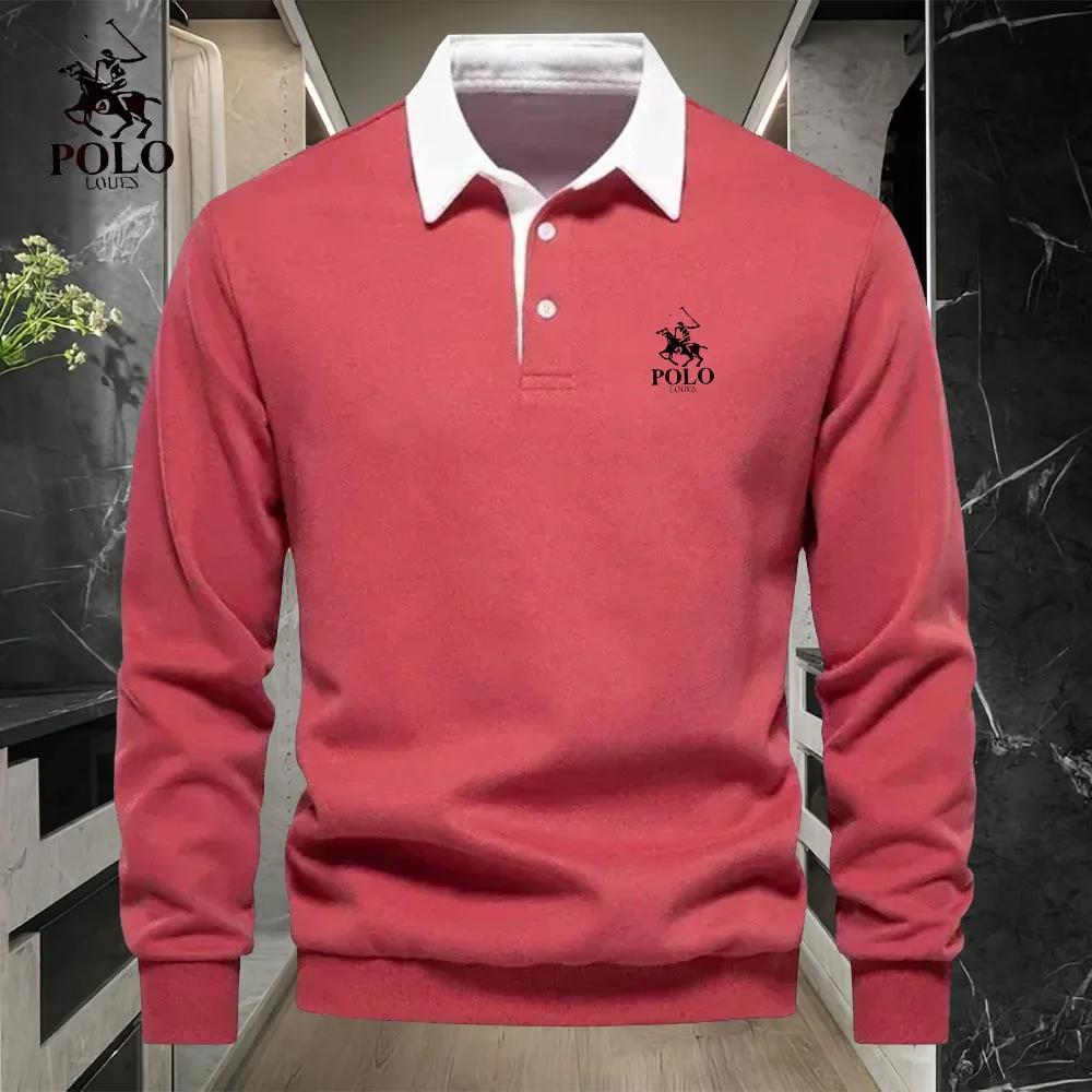 Polo luxe homme brodé manches longues - Haut mode business casual printemps automne polyvalent