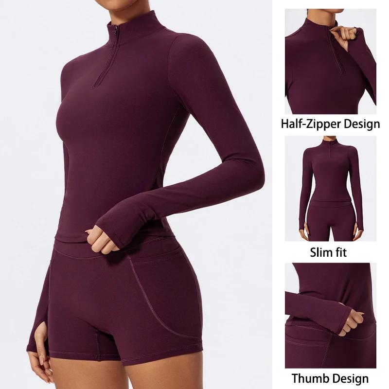 Hearuisavy – Nouveaux hauts de sport d'été à demi-zip et col montant, séchage rapide, pour yoga, fit