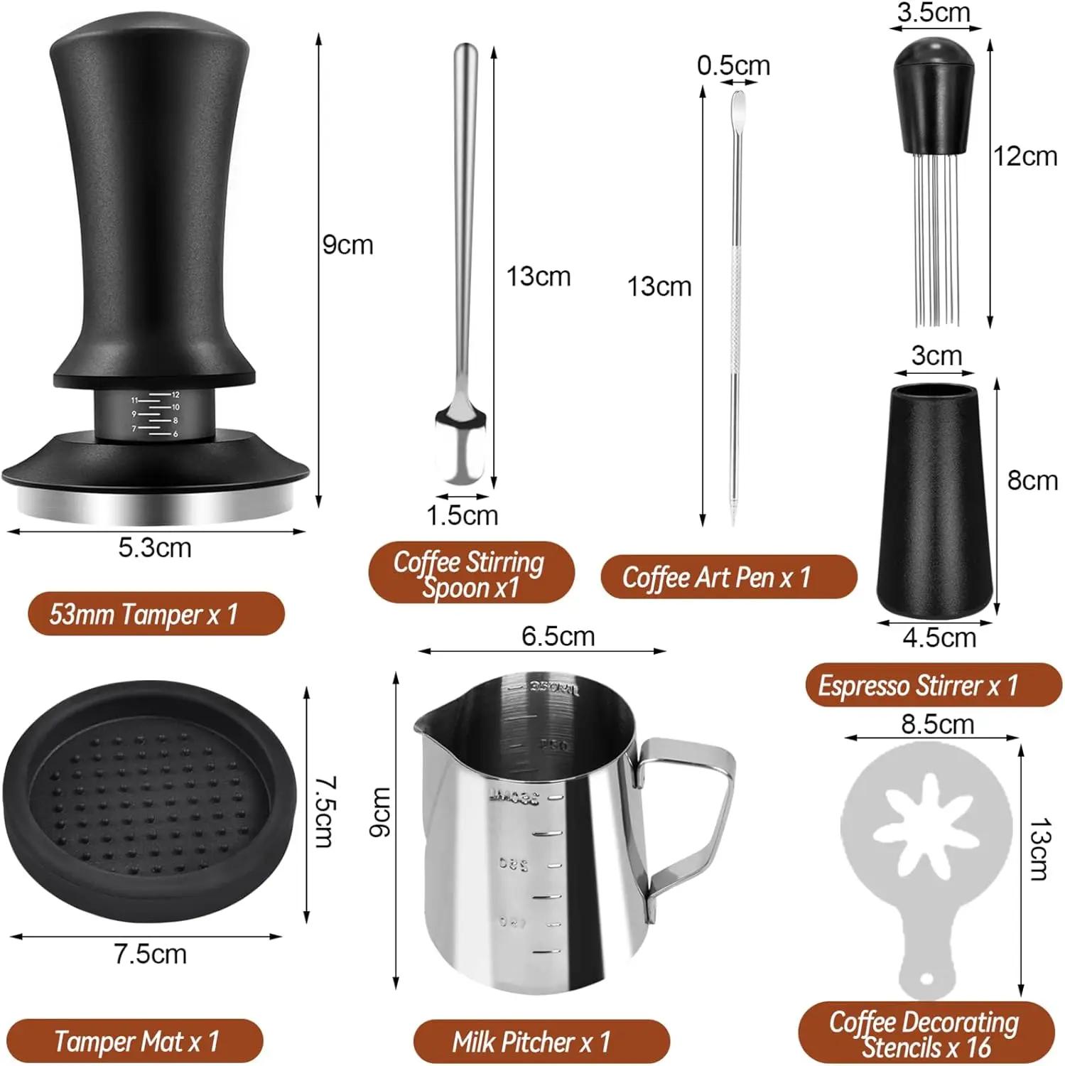 Kit d'accessoires pour expresso, 22 pièces, 51/58mm, Kit Barista avec outil WDT, pichet à mousse de