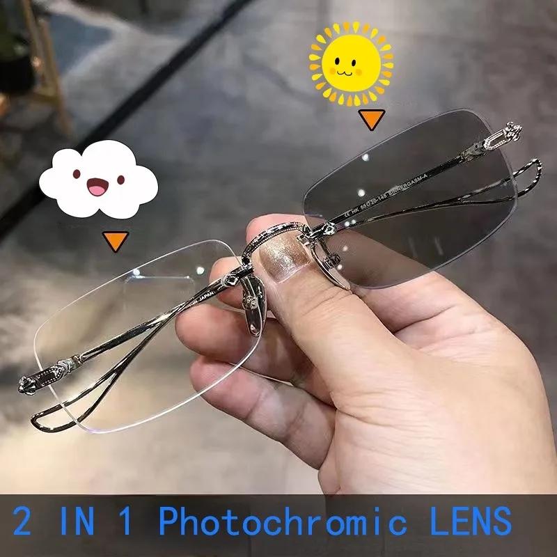 Lunettes photochromiques Anti-Radiation sans cadre pour femmes et hommes, lunettes rectangulaires de
