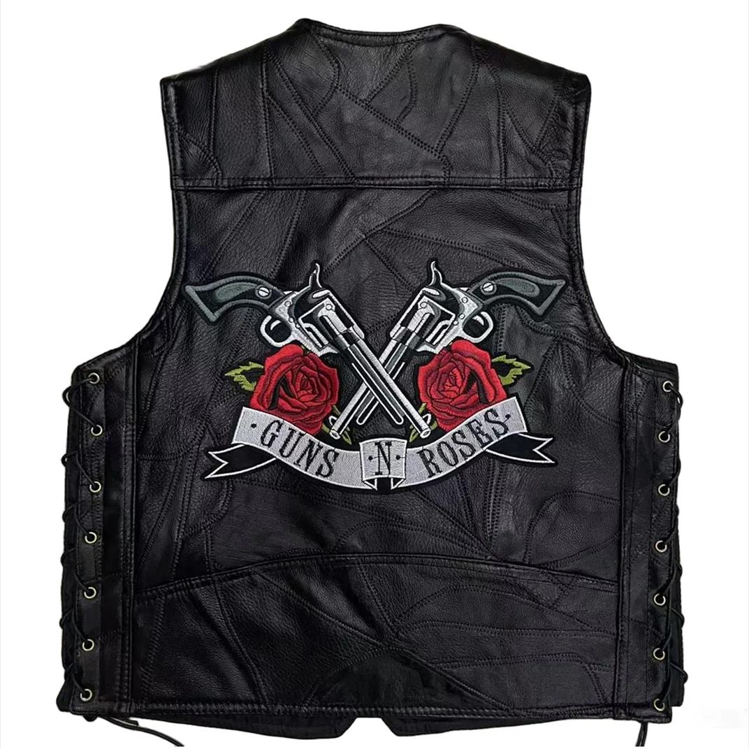 Gilet de moto en cuir pour homme, veste de motard punk, gilet d'équitation, veste de moto en fibre,