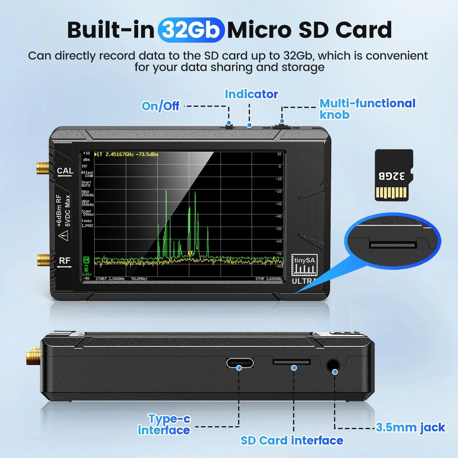 Anslyzer Tinysa Ultra-Tinysa Analyzer, 2.8 ", écran 4", entrée 100, 5.3GHz, version de carte 32 Go,