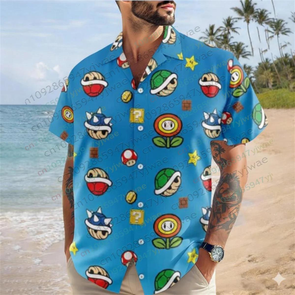 Chemise Hawaïenne à Boutons Imprimée Intégrale Super Mario Toad Bowser Luigi Yoshi, Personnages de J