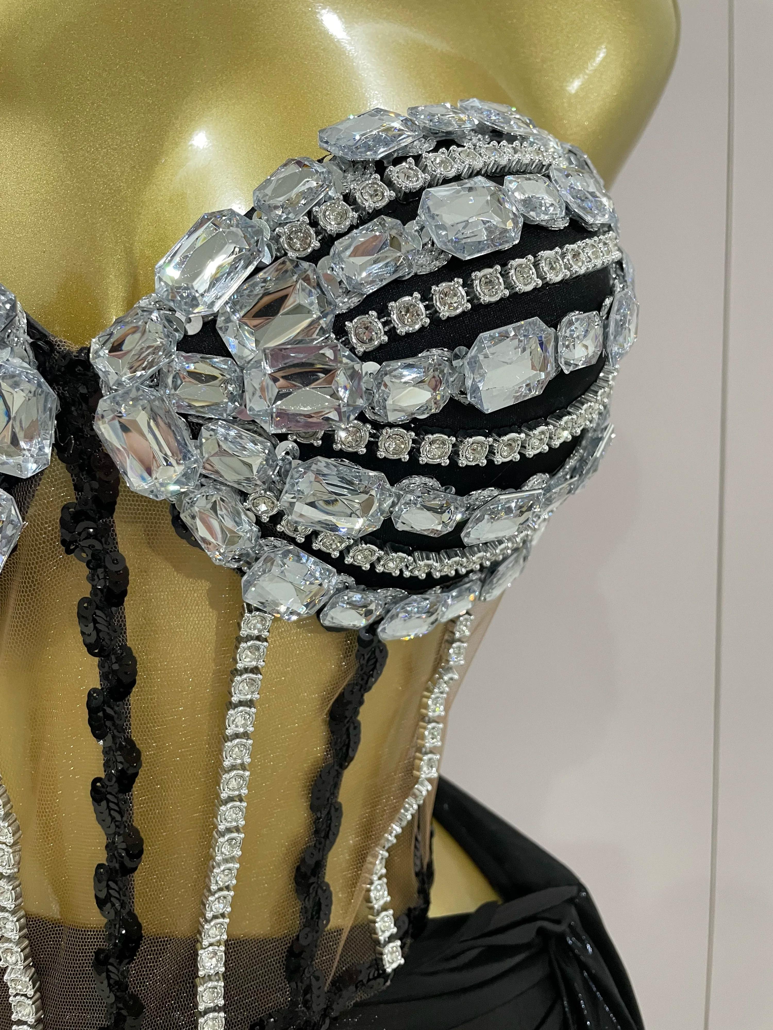 Sexy brillant strass paillettes 2 pièces haut jupe ensemble 2025 femmes célébrité soirée scène disco