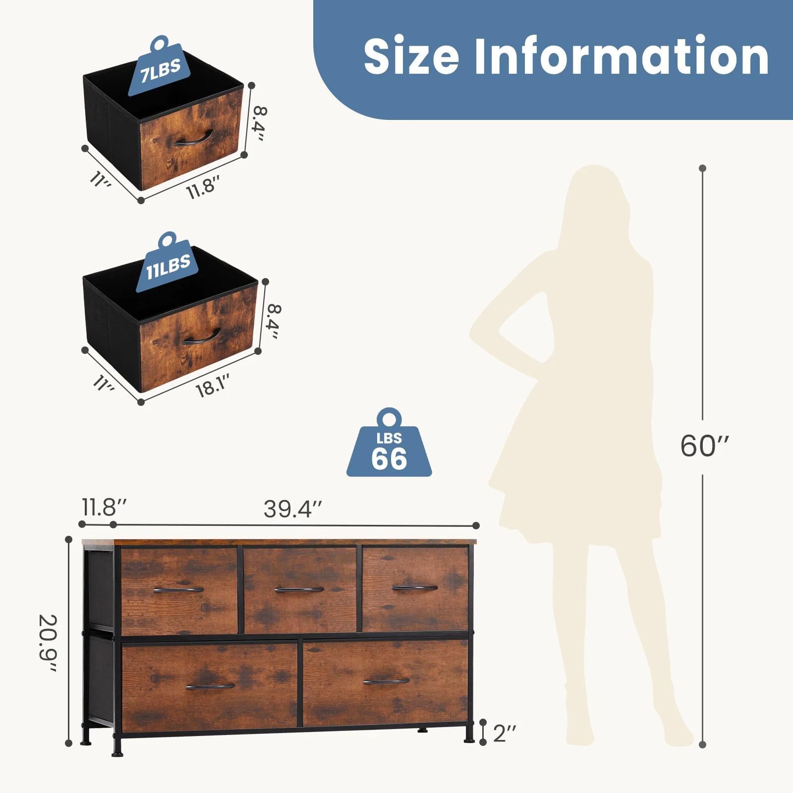 JHK salon vitrine couches avec 5 tiroirs en tissu armoire cadre en acier assemblage placard pour vêt
