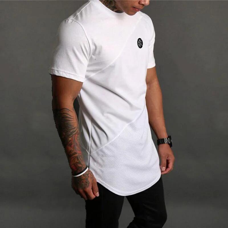 Vêtements d'entraînement musculaire pour hommes, T-shirts respirants en coton, coutures de couleur c