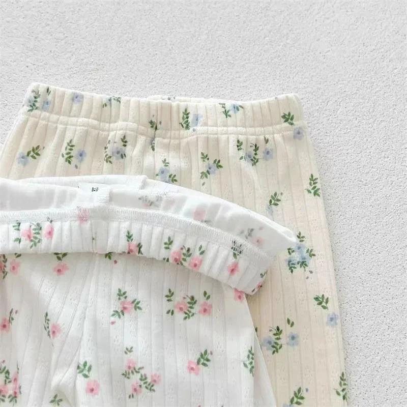  Nouveauté bébé filles imprimé fleuri coton pyjama ensemble à manches longues dentelle garniture de