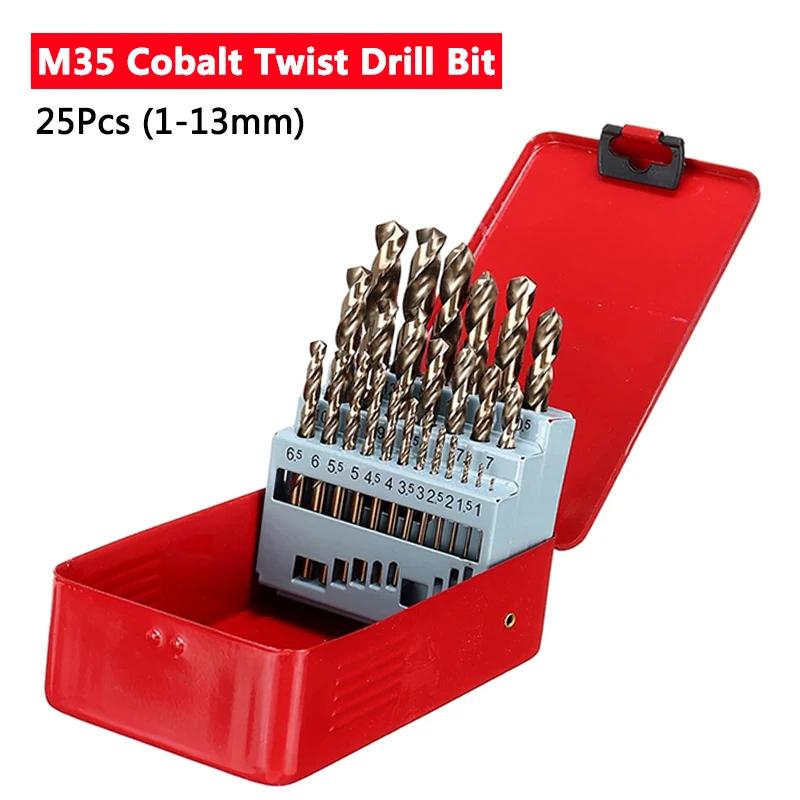 Jeu de forets hélicoïdaux en Cobalt M35 HSS-CO 5%, à tige droite métrique avec boîtier métallique po
