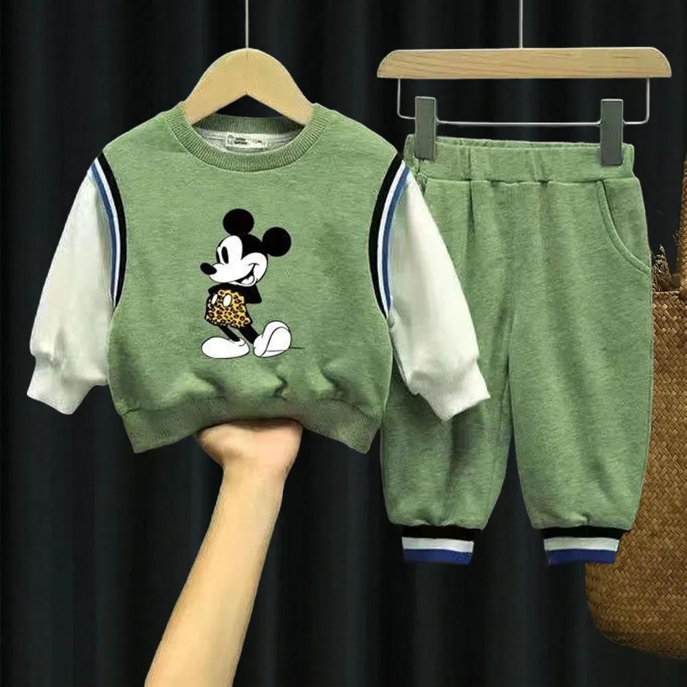 Ensembles de vêtements pour enfants printemps-automne, imprimés Mickey, survêtements à manches longu