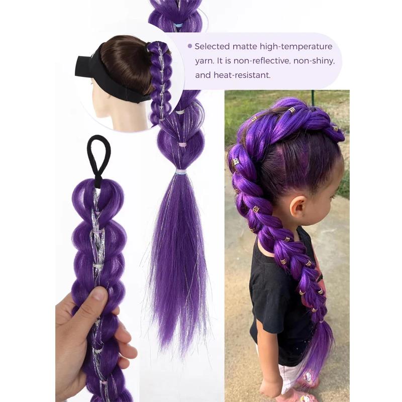 Queue de cheval synthétique tressée violette de 32 pouces avec paillettes, extensions super brillant