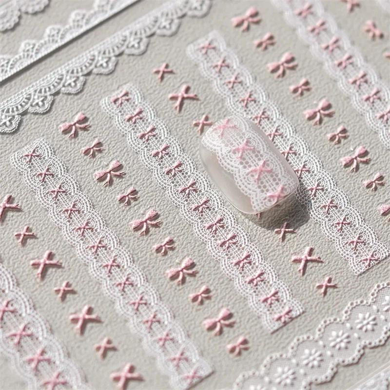 Autocollants en dentelle pour ongles, 1 pièce, motif cœur d'amour, rose, blanc, noir, auto-adhésif,