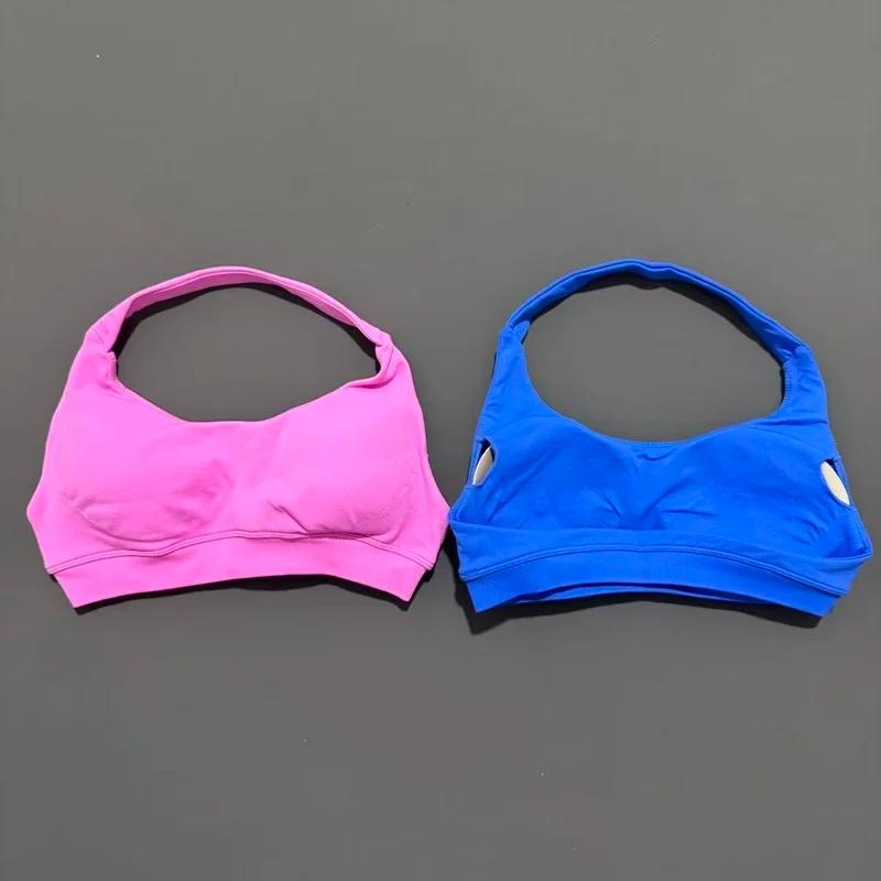 Soutien-gorge de sport sans couture pour femmes, col licou, vêtements de Yoga, bonnets amovibles, vê