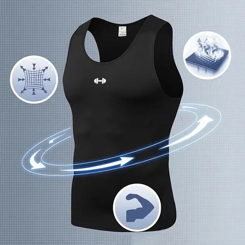 Vêtements de sport d'été pour hommes, gilets imprimés d'haltères de course, élastiques, Slim Fit, dé