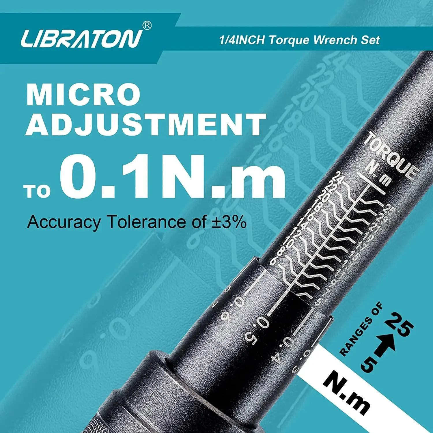 LIBRABOU- Ensemble de douilles de couple pour vélo, Hex, Torx, Star Bit, 1/4 en effet, 5-25Nm, 0.1 N