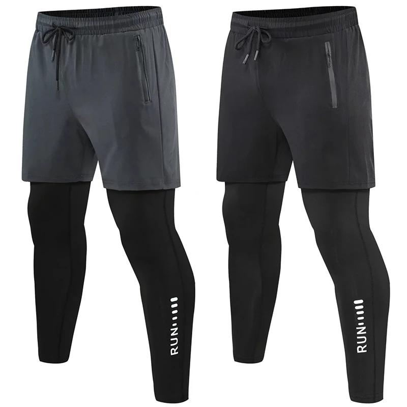 Pantalon de course 2 en 1 pour hommes, Double couche, serré, entraînement, basket-ball, Fitness, sur