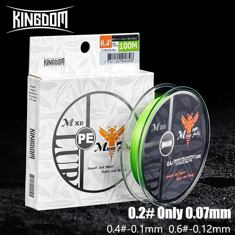 Ligne de pêche tressée Kingdom Microfly 4 brins en PE 0.2 # 0.4 # 0.6 # Fil de pêche à la carp
