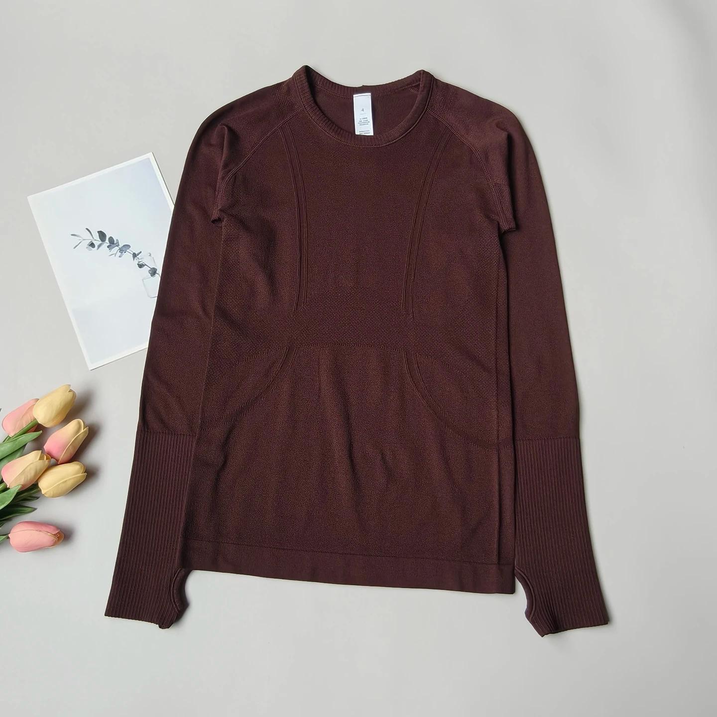 Chemise de Yoga sans couture pour femmes, hauts de sport, col rond, coupe cintrée, manches longues,