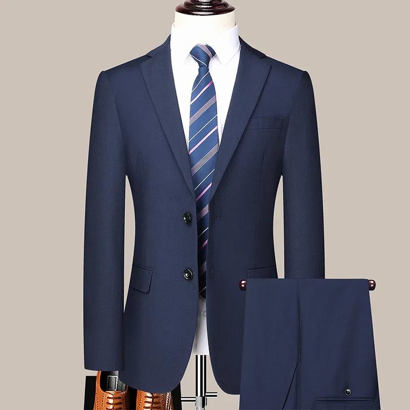 Costume d'affaires à deux boutons pour hommes, coupe cintrée, travail professionnel, ensemble deux p
