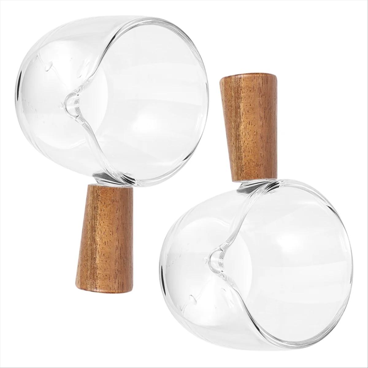 Crémier en verre transparent avec manche en bois, mini pichet à café et à lait, 2 pièces 50ml, conte