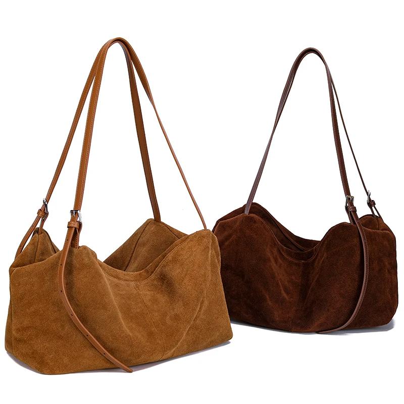 Sacs à main en cuir véritable Nuede naturel pour femmes, sac fourre-tout de grande capacité, sac de