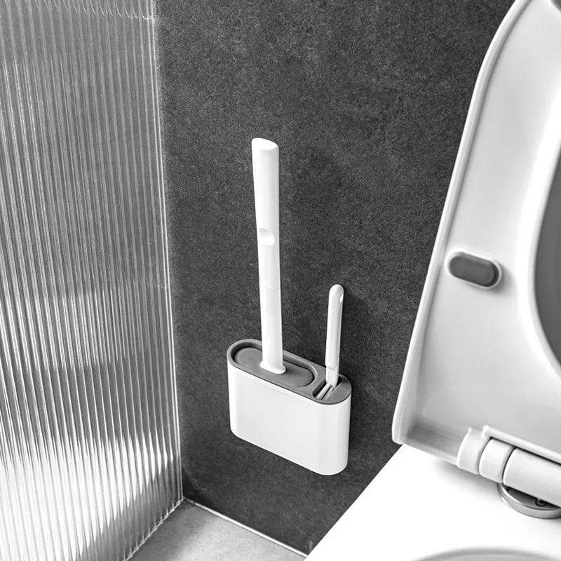Brosse de nettoyage de brosse de toilette en Silicone, tête plate, Flexible, mural, nettoyeur de cuv
