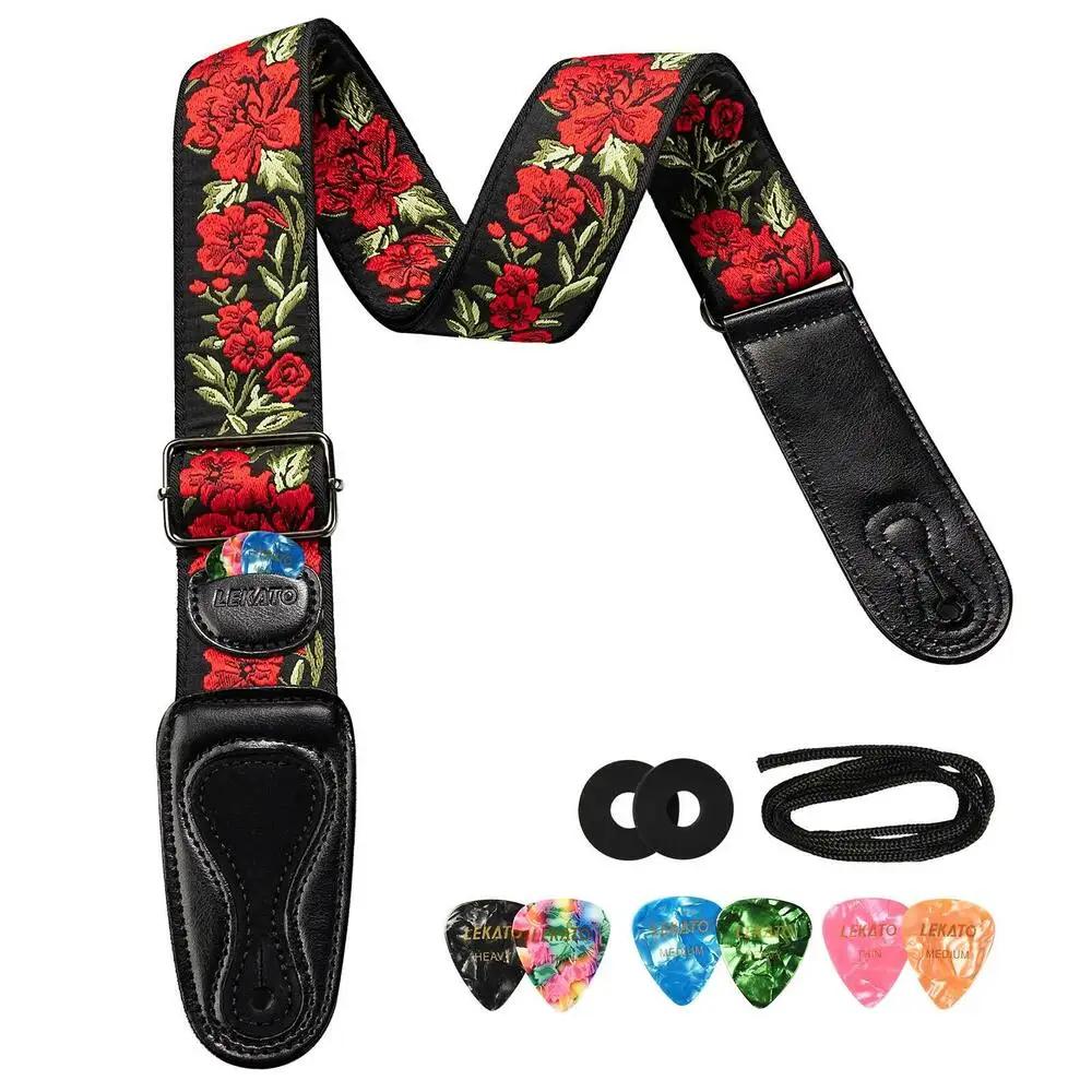LEKATO LGS-6 sangle de guitare avec 6 plectres 2 serrures pour guitare acoustique électrique basse