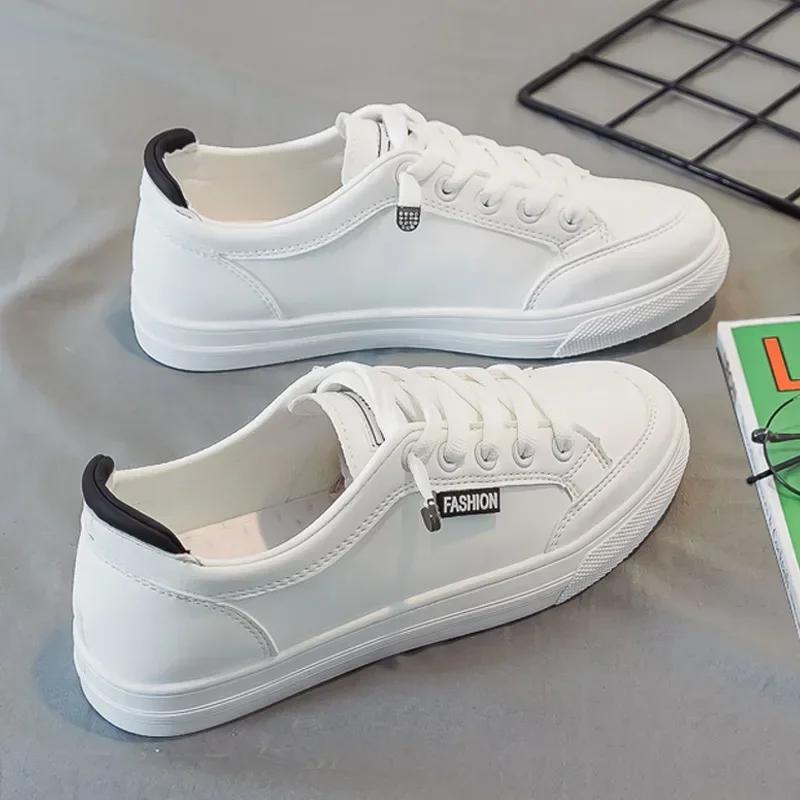 Baskets De marche en plein air femmes chaussures De course mode d'été blanc en cuir PU à lacets resp
