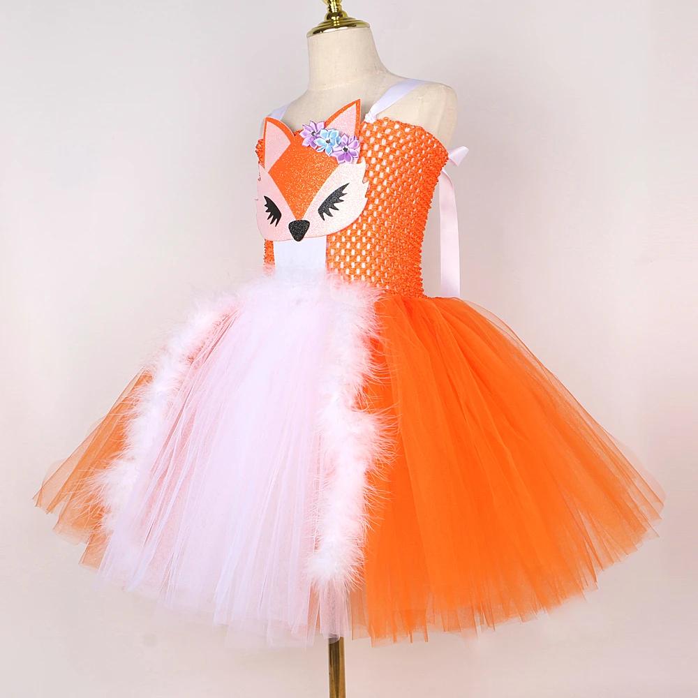 Costumes de renard blanc et orange pour filles, enfants, robe tutu fantaisie avec oreilles, tenues d