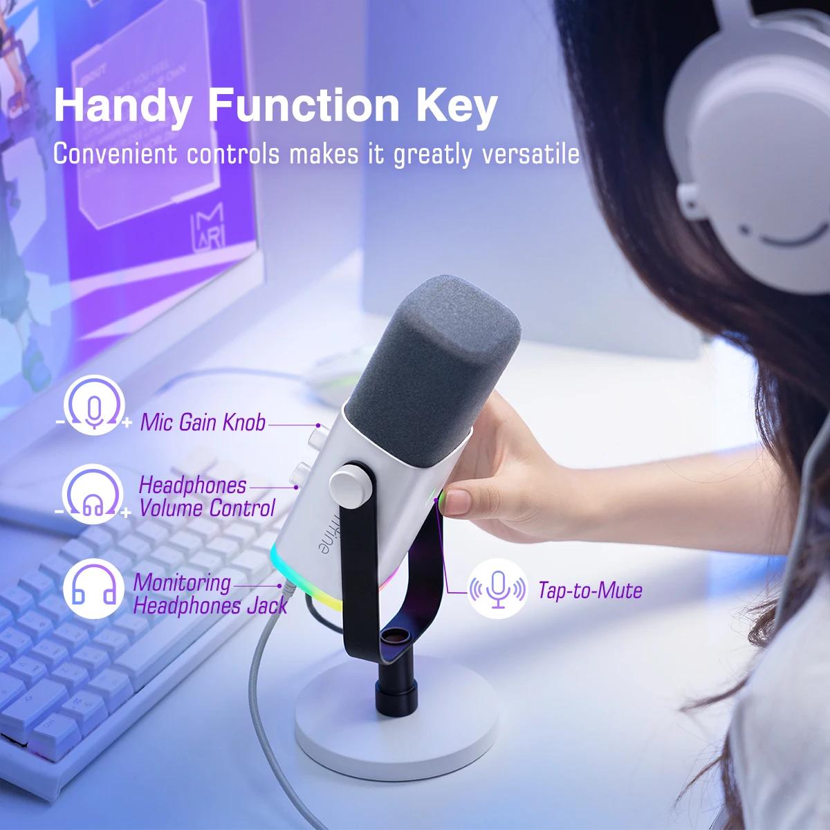 FIFINE-Microphone dynamique avec prise téléphonique sauna, RVB, muet, micro pour streaming statique,