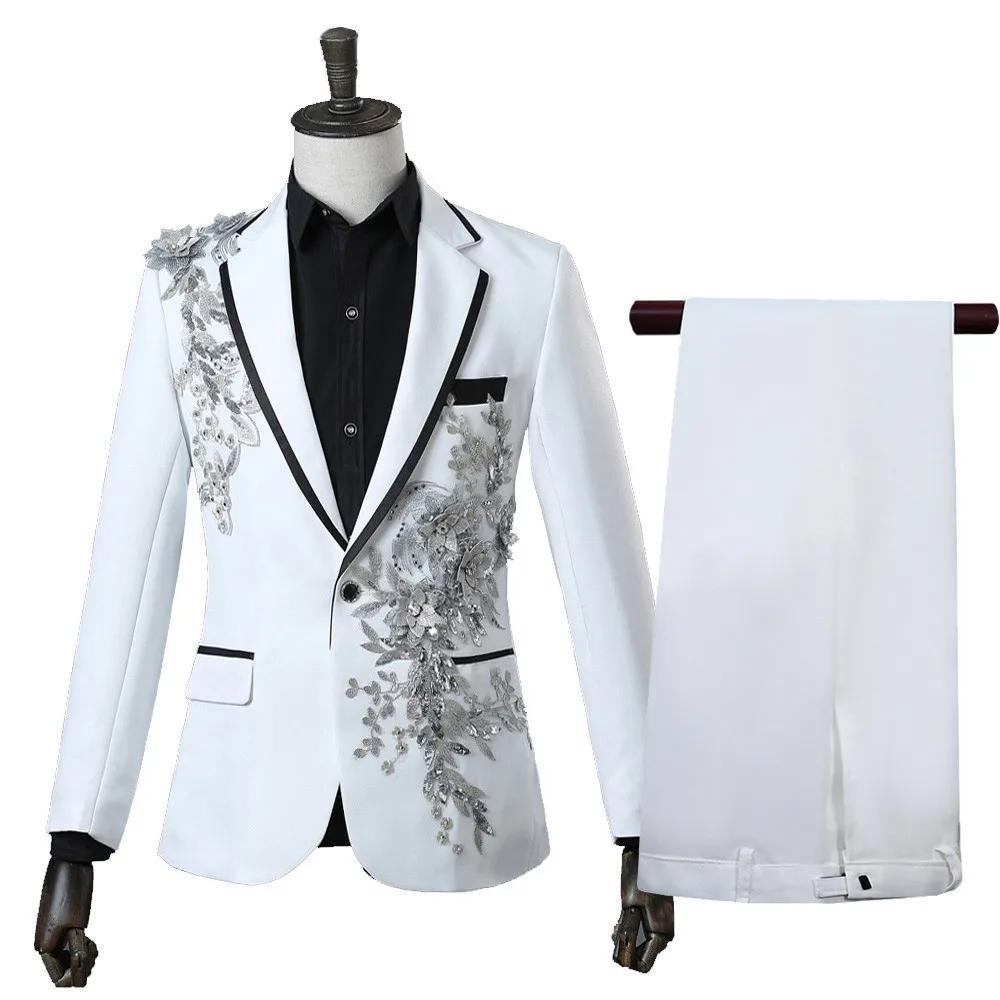 Costume deux pièces élégant pour hommes, avec des appliques, pour Banquet de mariage, hôte de danse,