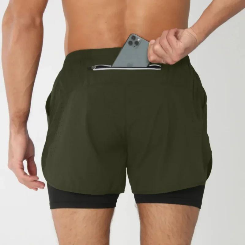 Shorts de course pour hommes, double couche, pour la gym et le fitness, pantalons de sport d'été à s