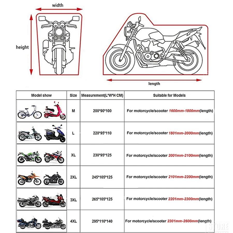 Tout nouveau S M L XL 2XL 3XL 4XL universel extérieur UV protecteur étanche Moto couverture Bache Fu
